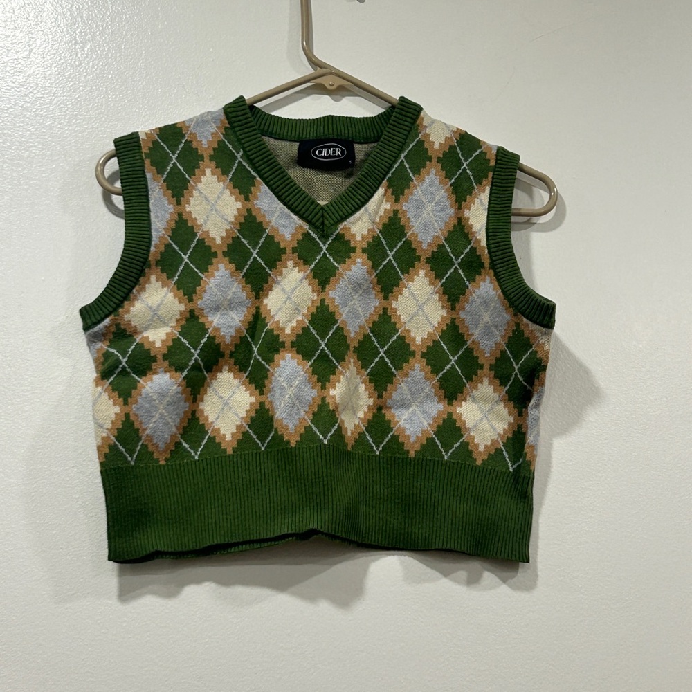 Cider Olive Argyle Knit Vest